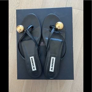 Jil Sander Women's Black Gold Ball Thong Sandals